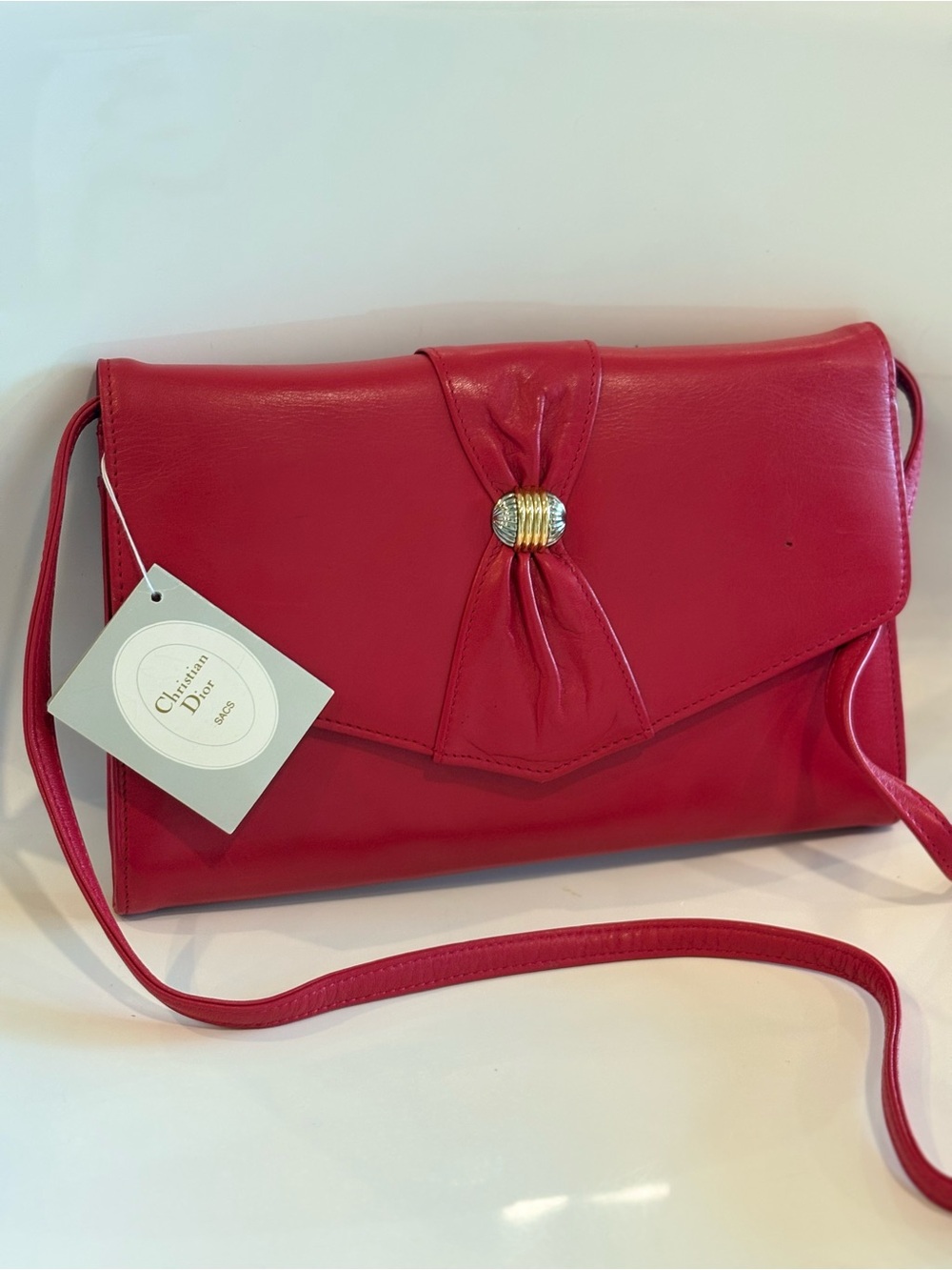 Vintage 1970s Christian Dior SACS Red Leather Envelope Shoulder Bag Clutch NWT